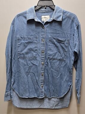 Forever 21 Womens Small Denim Shirt Blue Button Down Long Sleeve Teens Western